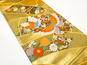 蝶に竹・枝垂れ桜・菊模様織り出し　袋帯